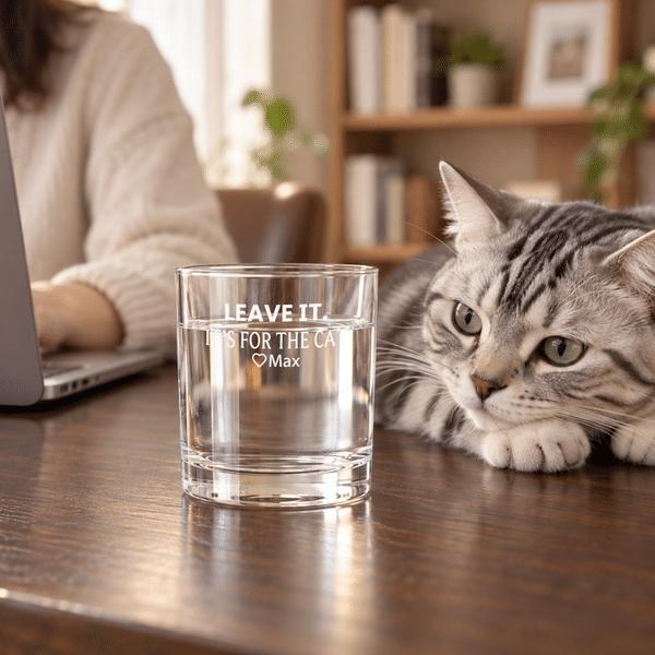 Personlig «Leave It It’s For The Cat»-whiskyglass på 10 oz med inngravert navn – bursdagsgave til katte- og whiskyelskere