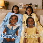 Personalised Cartoon Character Black Kid Photo Soft Throw Blanket with Name Bedroom Decor Birthday Gift for Black Kids