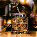 Personalised 3D-Effect Artwork Lion Best Dad Ever 1-5 Children's Name 10 oz Rock Whisky Glass Christmas Birthday Gift for Dad Grandfather