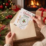 Personalised Join Us for Christmas Dinner Holly Leaves Greeting Card with Text Date Time and Address Christmas Dinner Party Gift for Family Friends