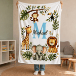 Couverture douce personnalisée avec nom - Motif d'animaux - Cadeau naissance et anniversaire pour bébé