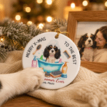 Gepersonaliseerd, schattig keramisch ornament met cartoonafbeelding van een huisdier en foto, met naam – woondecoratie, kerstcadeau voor trimmers en hondenbezitters