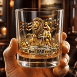 Personalised 3D-Effect Artwork Lion Best Dad Ever 1-5 Children's Name 10 oz Rock Whisky Glass Christmas Birthday Gift for Dad Grandfather