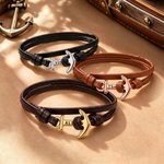 Personalized Anchor Unique PU Leather Bracelet with Name Daily Wear Birthday Gift for Man Husband