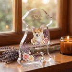 Individuelles Blumen-Hundeporträt – Acryl-Ornament in Sternform mit Name und Jahr – Wohnaccessoire, Gedenkgeschenk, Beileidsgeschenk bei Verlust eines Haustieres für Tierhalter