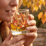 Personalized Highland Cow Squirrel Autumn Theme 10 oz Rock Whiskey Glass with Name Thanksgiving Day Autumn Gathering Gift for Family Whiskey Drinkers