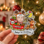 Gepersonaliseerde acrylversiering met foto van de baby’s eerste kerst, voorzien van naam en jaartal – Woonaccessoire en kerstcadeau voor pasgeborenen en kersverse ouders