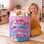 Personalised Cartoon Mermaid Car Dinosaur Pattern Laundry Basket with Name Children's Room Use Birthday Gift for Kids