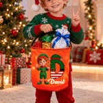Personalized 3D-Effect Artwork Cartoon Character Photo Waterproof LED Light Bucket Bag with Christmas Initial and Name Christmas Gift for Kids