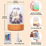Personalized Birth Flower Pet Photo Dimmable Touch Control Night Light with Name & Adjustable Colour Bedroom Decor Birthday Gift for Pet Lovers Owners