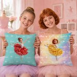 Personalized Birth Flower 3D-Effect Artwork Cartoon Ballet Girl Soft Throw Pillow Cover with Name Home Decor Birthday Gift for Ballerina Dancer Girl