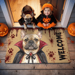 Personalized Halloween Vampire 1-3 Pet Photos Welcome Doormat Home Decor Halloween Party Gift for Pet Owners Lovers
