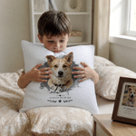 Housse de coussin décorative personnalisée, multicolore, à l'aquarelle, avec photo de votre animal de compagnie, son nom et un texte – Décoration d'intérieur, cadeau en souvenir d'un animal disparu, d