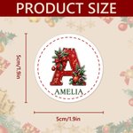 Personalized Christmas Theme Initial Waterproof Sticker Labels with Name Christmas Decor Party Favors for Family Friends