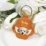 Personalized Angel Wings Pet Photo Paw-Shaped PU Leather Keychain with Name Fur Keepsake Sympathy Birthday Gift for Pet Lover