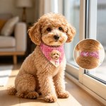 Bandana souple multicolore pour animal de compagnie, personnalisé avec une photo aquarellée et son nom – Cadeau d'anniversaire ou pour une fête, destiné aux propriétaires et aux amoureux des animaux