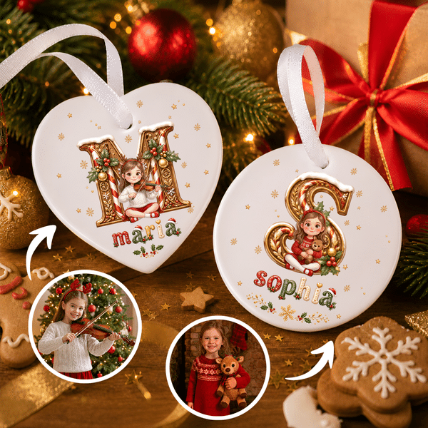 Personalized 3D-Style Artwork Cartoon Kid Photo Heart Circle Ornament with Name Home Decor Christmas Party Gift for Kids Friends