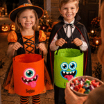 Personalised Cartoon Monster Eyeball Reusable LED Light Sweets Bucket with Name Trick or Treat Halloween Gift for Boys Girls