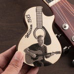 Personalised Handmade Wooden Photo Guitar Pick Holder with Text and 3 Engraved Picks Anniversary Gift for Guitarist Guitar Player