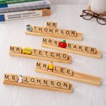 Personalized Apple Pencil Charm Scrabble Letter Block Wooden Name Sign Classroom Desk Decor Back to School Appreciation Gift for Teacher