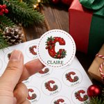 Personalized Christmas Theme Initial Waterproof Sticker Labels with Name Christmas Decor Party Favors for Family Friends