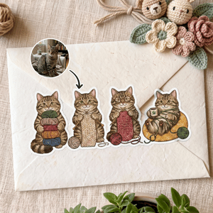 Personalised Knitting Cartoon Pet Photo Yarn Ball Label Stickers Christmas Holiday Anniversary Gift for Pet Lovers Knitting Enthusiasts