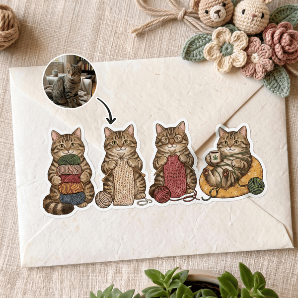 Adesivi personalizzati per etichette di gomitoli di lana con foto di animali domestici in stile cartone animato: regalo di Natale, per le feste o per un anniversario, per gli amanti degli animali e gl