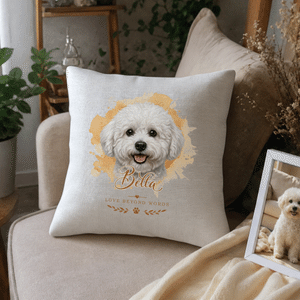 Housse de coussin décorative personnalisée, multicolore, à l'aquarelle, avec photo de votre animal de compagnie, son nom et un texte – Décoration d'intérieur, cadeau en souvenir d'un animal disparu, d