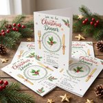 Personalised Join Us for Christmas Dinner Holly Leaves Greeting Card with Text Date Time and Address Christmas Dinner Party Gift for Family Friends