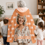 Personalized Oil Painting Style Photo Soft Hooded Blanket with Name and Title Daily Use Birthday Gift for Grandma Grandpa