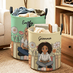 Cesta de la ropa de gran capacidad con diseño personalizado de personajes de lectura en estilo 3D y nombre, ideal como decoración para el hogar o regalo de cumpleaños para los amantes de la lectura