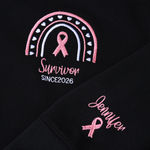 Personalised Embroidery Pink Ribbon T-shirt Sweatshirt Hoodie with Title and Text Cancer Recovery Gift for Breast Cancer Survivor