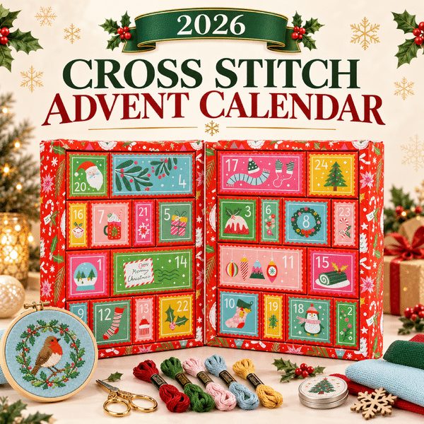 2026 Cross Stitch Advent Calendar Box, 24 Days Christmas Countdown Embroidery Kit, Festive Handcraft Set, Holiday Gift for Cross Stitch Lovers