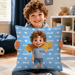 Personalized Cartoon Character Photo Soft Throw Pillow Cover with Name Home Decor Birthday Gift for Kid
