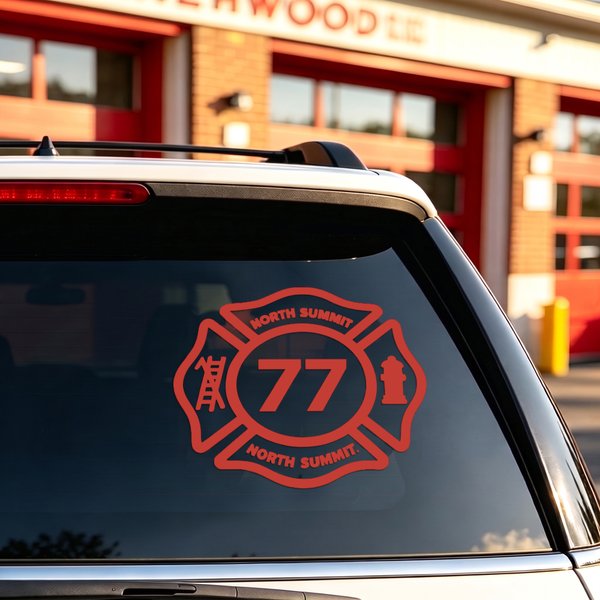Adesivo personalizzato per auto con croce di Malta per vigili del fuoco, con testo e numero – Decorazione per finestrini – Per uso quotidiano – Regalo per vigili del fuoco – Per auto nuove