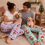 Personalized Merry Christmas Santa Hat Pet Photo Soft Pajama Pants Family Gathering Christmas Gift for Pet Lover
