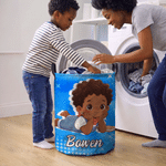 Gepersonaliseerde, schattige, zwarte opbergmand met cartoonfiguur voor kinderen, met grote inhoud en naam; geschikt voor dagelijks gebruik, verjaardagscadeau voor zwarte kinderen