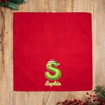 Personalisierte, wiederverwendbare Serviette aus 100 % Baumwolle mit „Green Monster“-Initiale und Namenszug – Tischdekoration und Weihnachtsgeschenk für die Familie