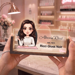 Veilleuse LED personnalisée avec photo d'un personnage de dessin animé représentant une technicienne en ongles, avec prénom et nom du salon – Décoration de table et cadeau de bienvenue pour les techni