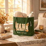 Personalized Fall Pumpkin Art Nickname Large Capacity Corduroy Tote Bag with 1-6 Names Daily Use Thanksgiving Birthday Gift for Family Mom Grandma
