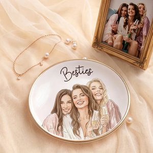 Personalized Watercolor Besties Photo Ceramic Jewelry Dish Home Decor Birthday Christmas Gift for Besties Friends