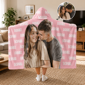 Personalised Oil Painting Style Couple Photo Soft Hooded Blanket with Name Daily Use Anniversary Birthday Gift for Couple
