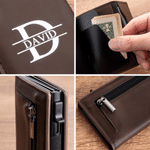Portefeuille pliant personnalisé, minimaliste, en cuir PU, avec monogramme et protection RFID, doté de fentes pour cartes – Cadeau d'anniversaire ou de voyage d'affaires pour homme, papa ou mari