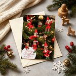 Personalised Christmas Theme Funny Elf Photos Greeting Card with Family Name and Year Christmas Gift for Family Friends