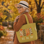 Personalized Fall Pumpkin Art Nickname Large Capacity Corduroy Tote Bag with 1-6 Names Daily Use Thanksgiving Birthday Gift for Family Mom Grandma