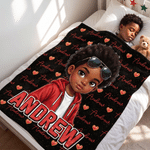 Personalized 3D-Style Art Black Boy Girl Photo Word Cloud Soft Throw Blanket with Name Home Decor Birthday Gift for Black Boy Girl