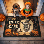 Individuell gestaltete, rutschfeste Fußmatte im Halloween-Design mit Haustierfoto und Namen – Türdekoration und Halloween-Geschenk für Tierfreunde und Haustierbesitzer
