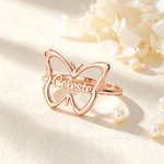 Personalized Minimalist Butterfly Cutout Design Sterling Silver Ring with Name Anniversary Birthday Gift for Women Girlfriend Bridesmaid