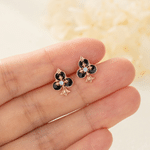 Orecchini a bottone personalizzati in argento sterling con croce gotica di lusso, pietra natale e simboli del poker (picche, cuori, diamanti e fiori) – Regalo per festa di compleanno per donne