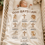 Personalized God Says I Am Cross Animal Soft Throw Blanket with Name and Date Nursery Decor Baptism Gift for Newborns Parents